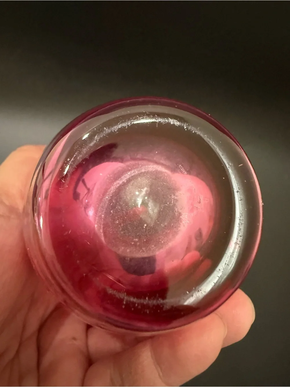 Iridescent Cranberry Rounded Teardrop Blown Art Glass 5” Vase